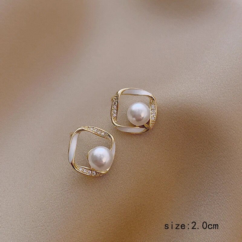 Elegant Pearl Stud  Earrings Women Handmade Geometric Jewellery Christmas Party Gift for Her