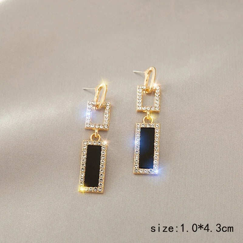 Casual Elegant Black Sparkle Women Jewellery Drop Dangle Geometric Earrings Birthday  Gift for Her