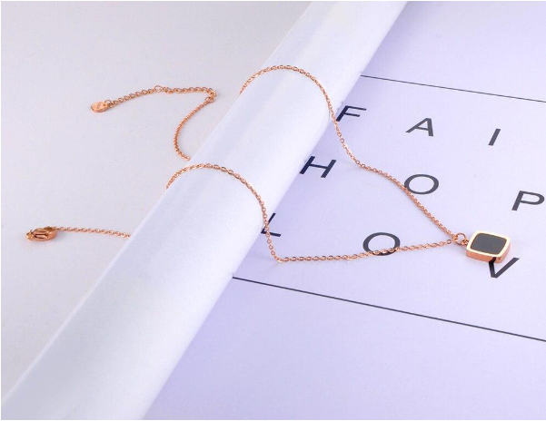 Women Stainless Steel Geometric Square Charm Choker Pendant Necklaces Black Chain Handmade Jewellery Christmas Gift