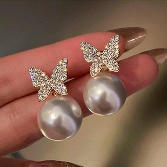 Women Pearl Casual  Elegant Charm Stud Butterfly Earrings