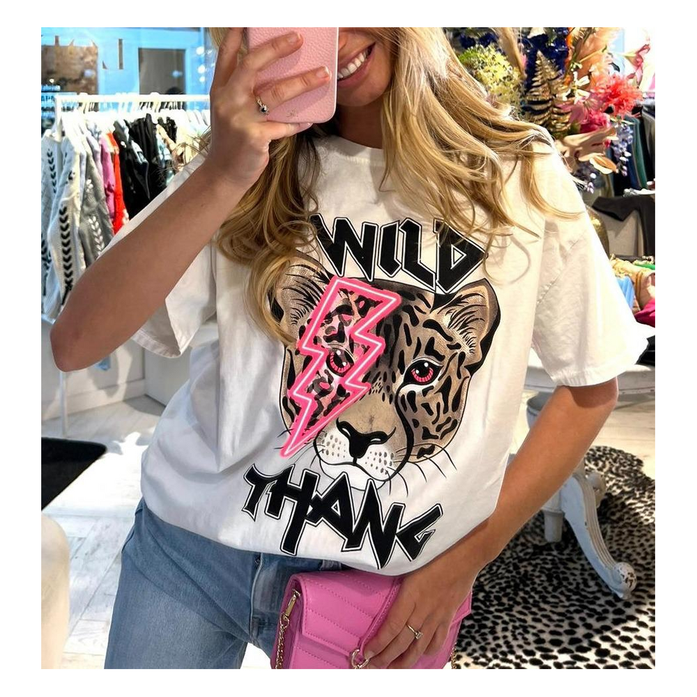 Ladies Oversized Tiger Lightning Wild Thang T Shirt Top