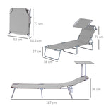 Folding Chair Movable and Removable Sun Lounger w/ Sunshade Garden Recliner Hammock Grey