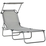 Folding Chair Movable and Removable Sun Lounger w/ Sunshade Garden Recliner Hammock Grey