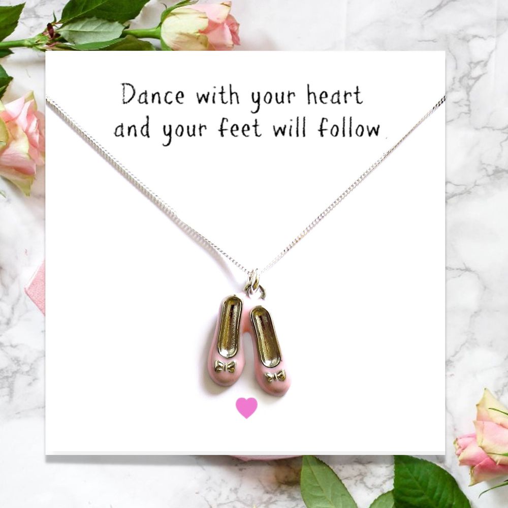 Ballet Shoes Necklace & Message Card Pendant Chain Choker