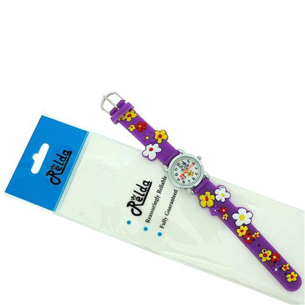 Relda Children's Analogue 3D Colourful Flower Purple Silicone Strap Girl's Watch REL42