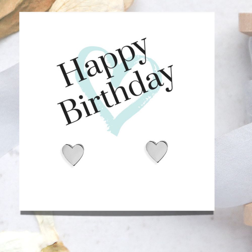 Happy Birthday Painted Heart Earrings & Message Card