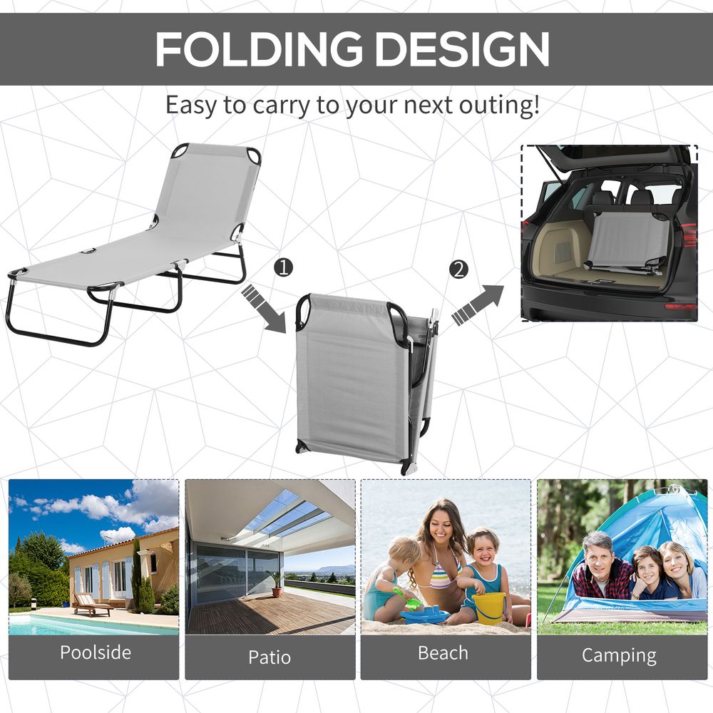 Folding Chair Movable and Removable Sun Lounger w/ Sunshade Garden Recliner Hammock Grey