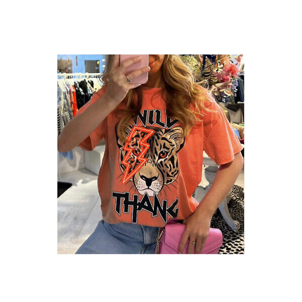 Ladies Oversized Tiger Lightning Wild Thang T Shirt Top