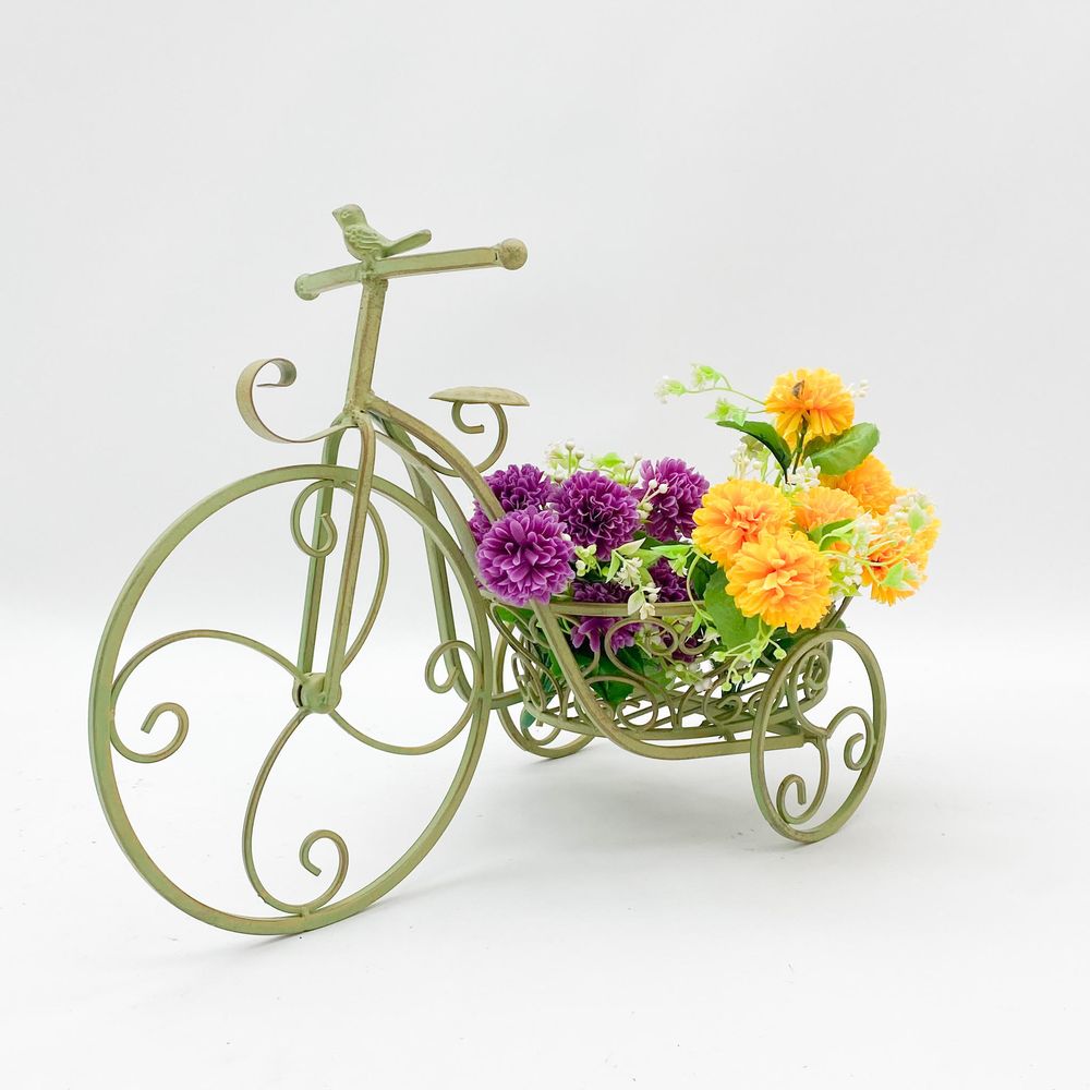 DECORATIVE GREEN BICYCLE PLANTER FOR FLOWERS 57CM LEAF