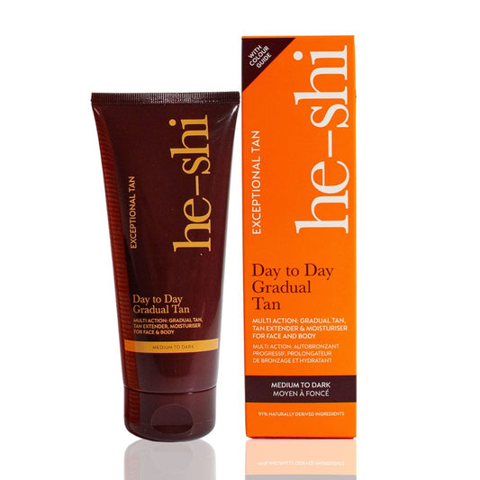 He-Shi Med/Dark Gradual Tan - Guide Colour - Easy to Apply Self Tan - Natural Looking Tan